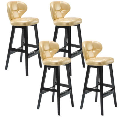 Espresso Wood Leather Backrest Bar Stool — Gold / Natural / 1 Piece