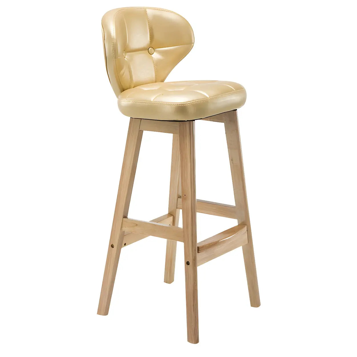Espresso Wood Leather Backrest Bar Stool — Gold / Natural / 4 Piece Set