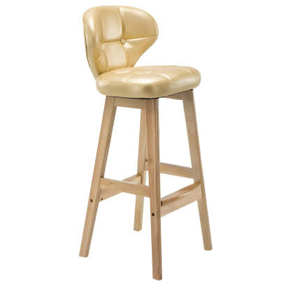 Espresso Wood Leather Backrest Bar Stool — Gold / Natural / 4 Piece Set