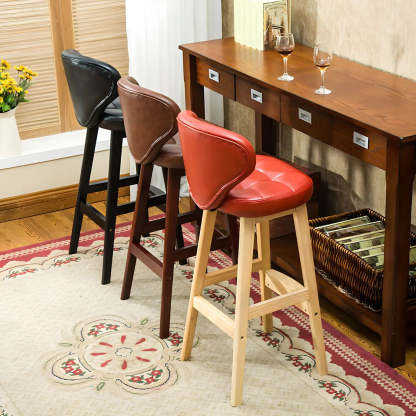 Espresso Wood Leather Backrest Bar Stool — Black / Brown / 1 Piece