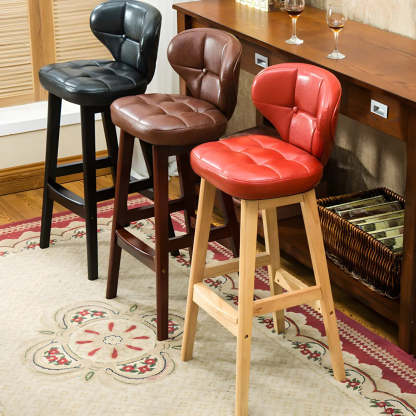 Espresso Wood Leather Backrest Bar Stool — Black / Brown / 4 Piece Set