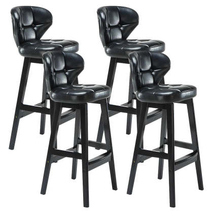 Espresso Wood Leather Backrest Bar Stool — Black / Natural / 1 Piece
