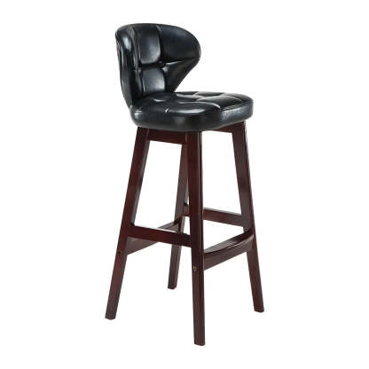 Espresso Wood Leather Backrest Bar Stool — White / Brown / 1 Piece