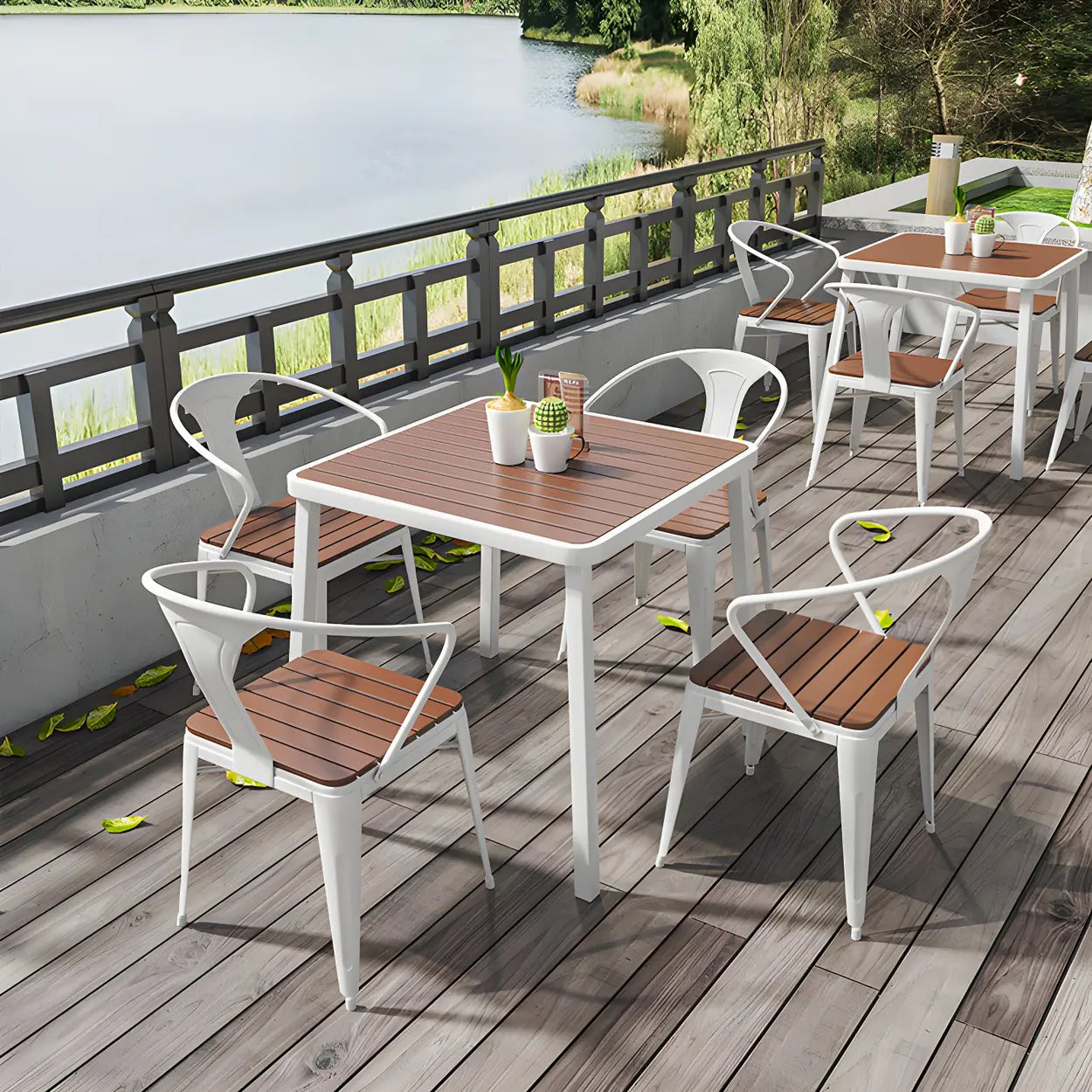 Espresso Wood Tone Square Metal Outdoor Coffee Table