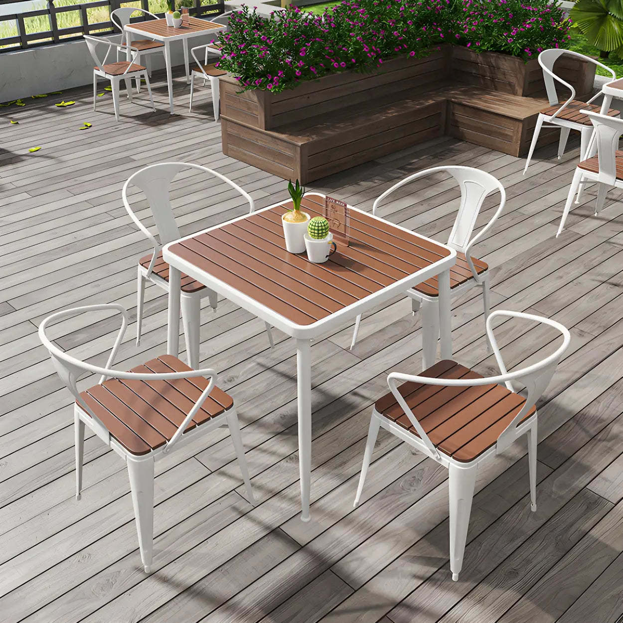 Espresso Wood Tone Square Metal Outdoor Coffee Table