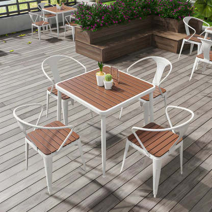 Espresso Wood Tone Square Metal Outdoor Coffee Table