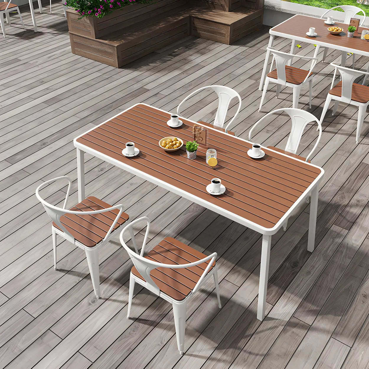 Espresso Wood Tone Square Metal Outdoor Coffee Table — Rectangular / Black / Table Only