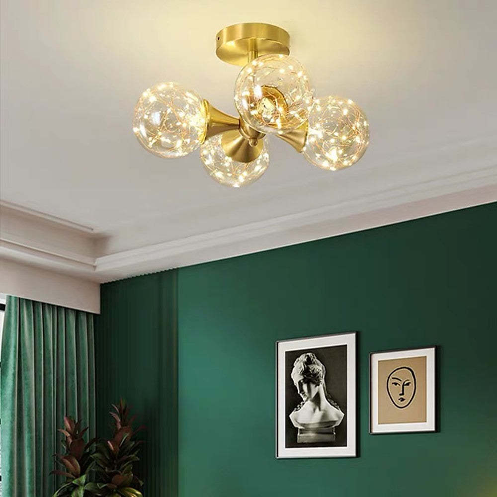 Four-Globe Copper Glass LED Flush Mount Light