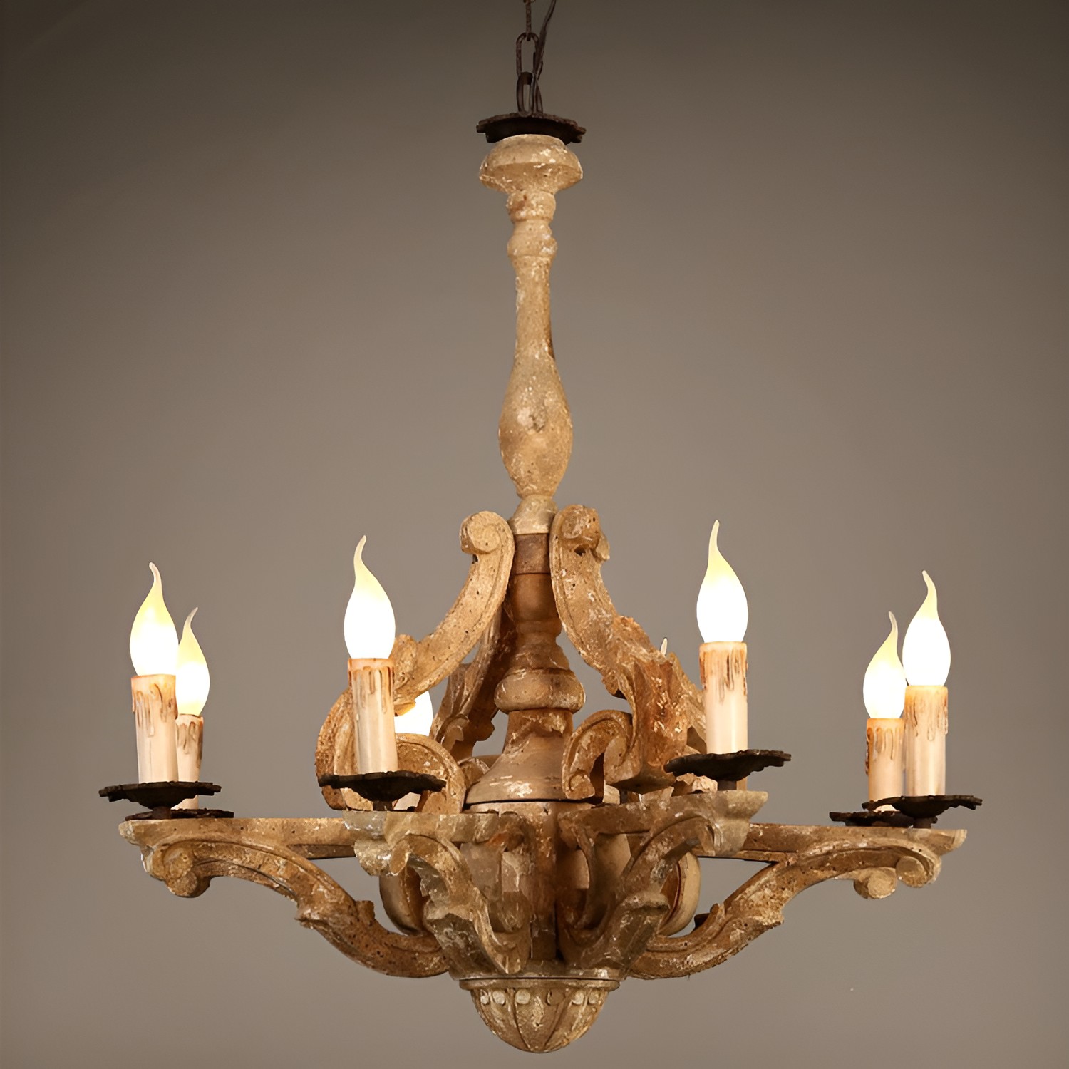 European Rustic Solid Wood 8-Light Chandelier
