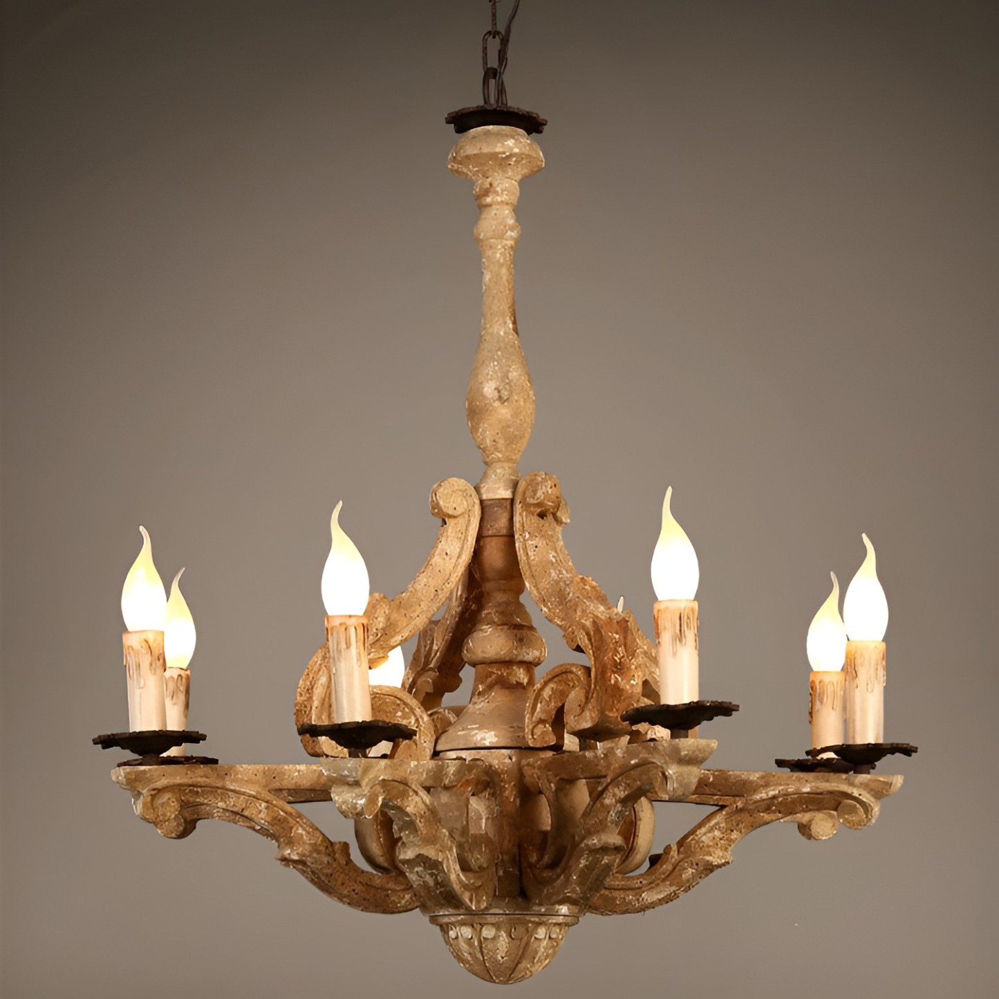 European Rustic Solid Wood 8-Light Chandelier