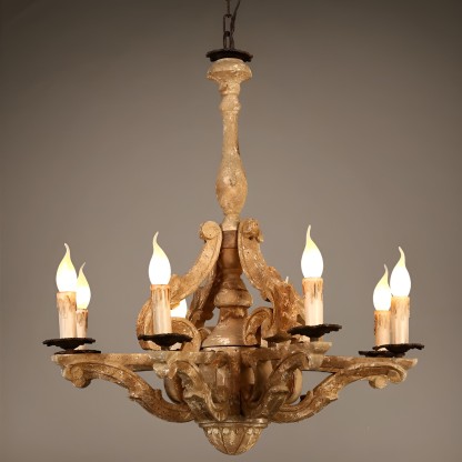 European Rustic Solid Wood 8-Light Chandelier