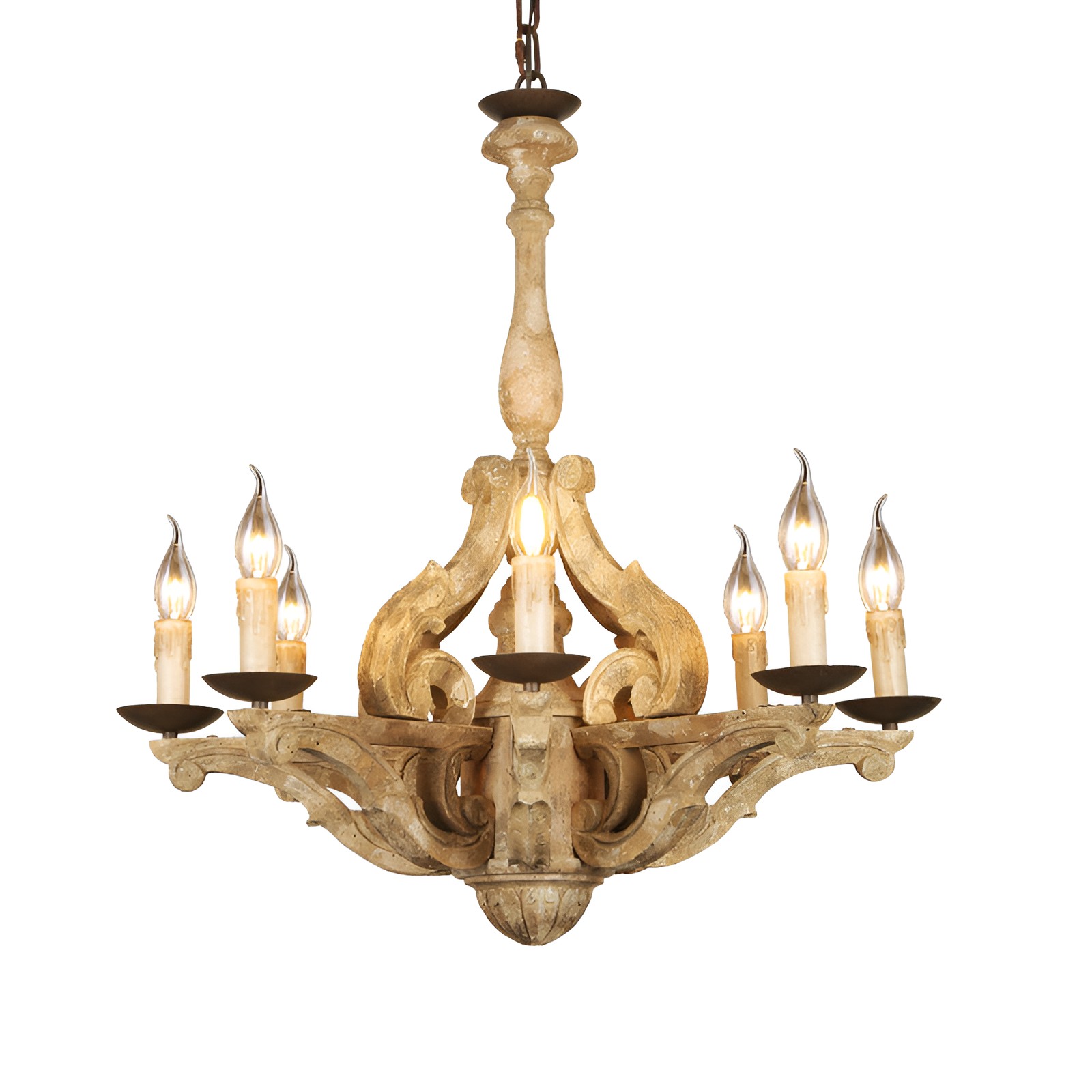 European Rustic Solid Wood 8-Light Chandelier