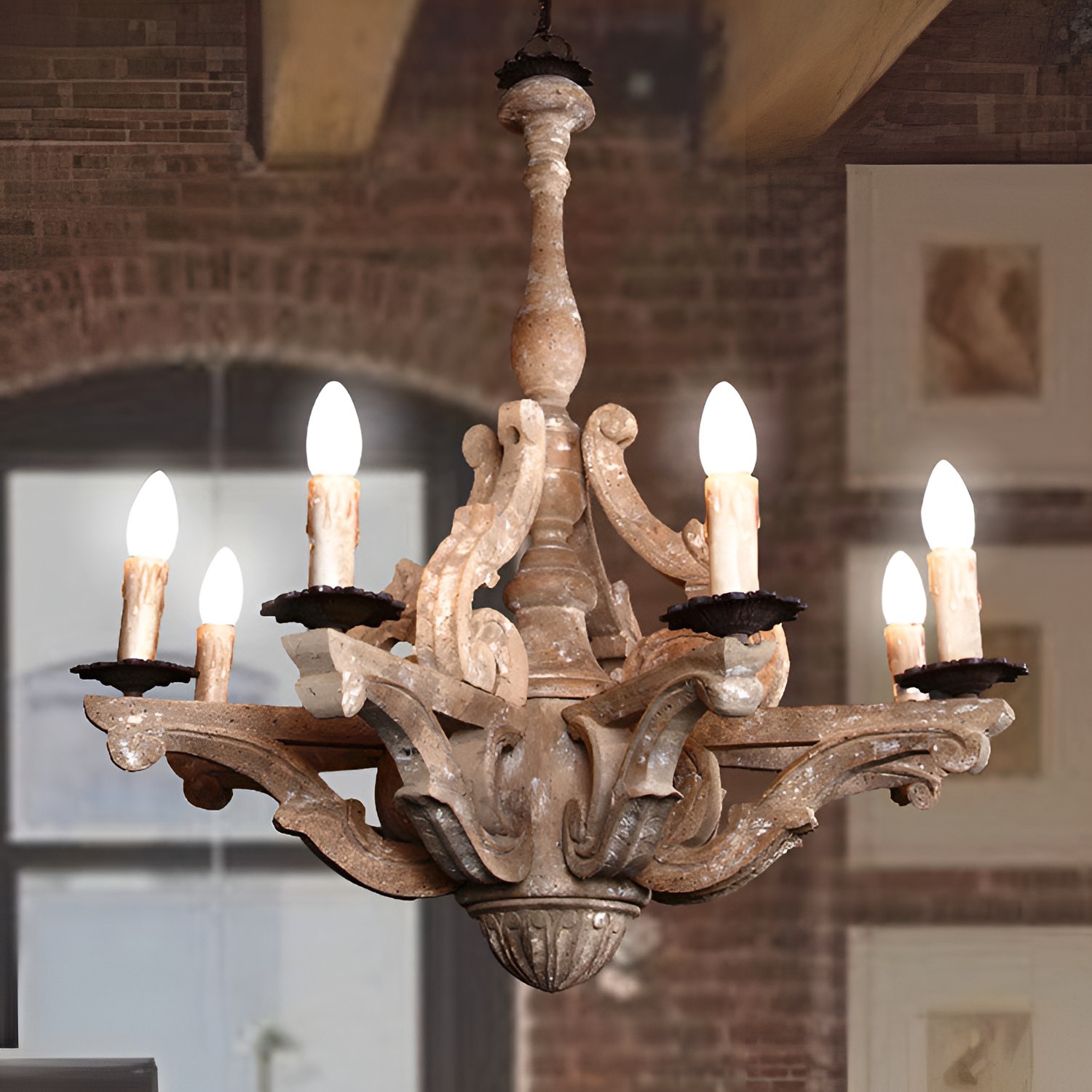 European Rustic Solid Wood 8-Light Chandelier