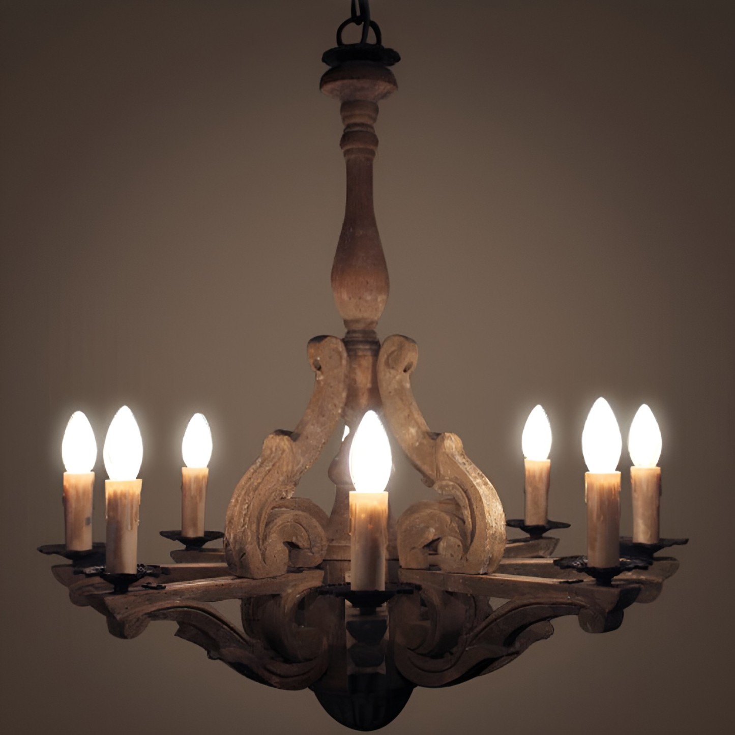 European Rustic Solid Wood 8-Light Chandelier