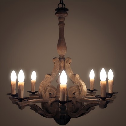 European Rustic Solid Wood 8-Light Chandelier