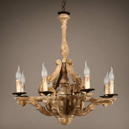 European Rustic Solid Wood 8-Light Chandelier