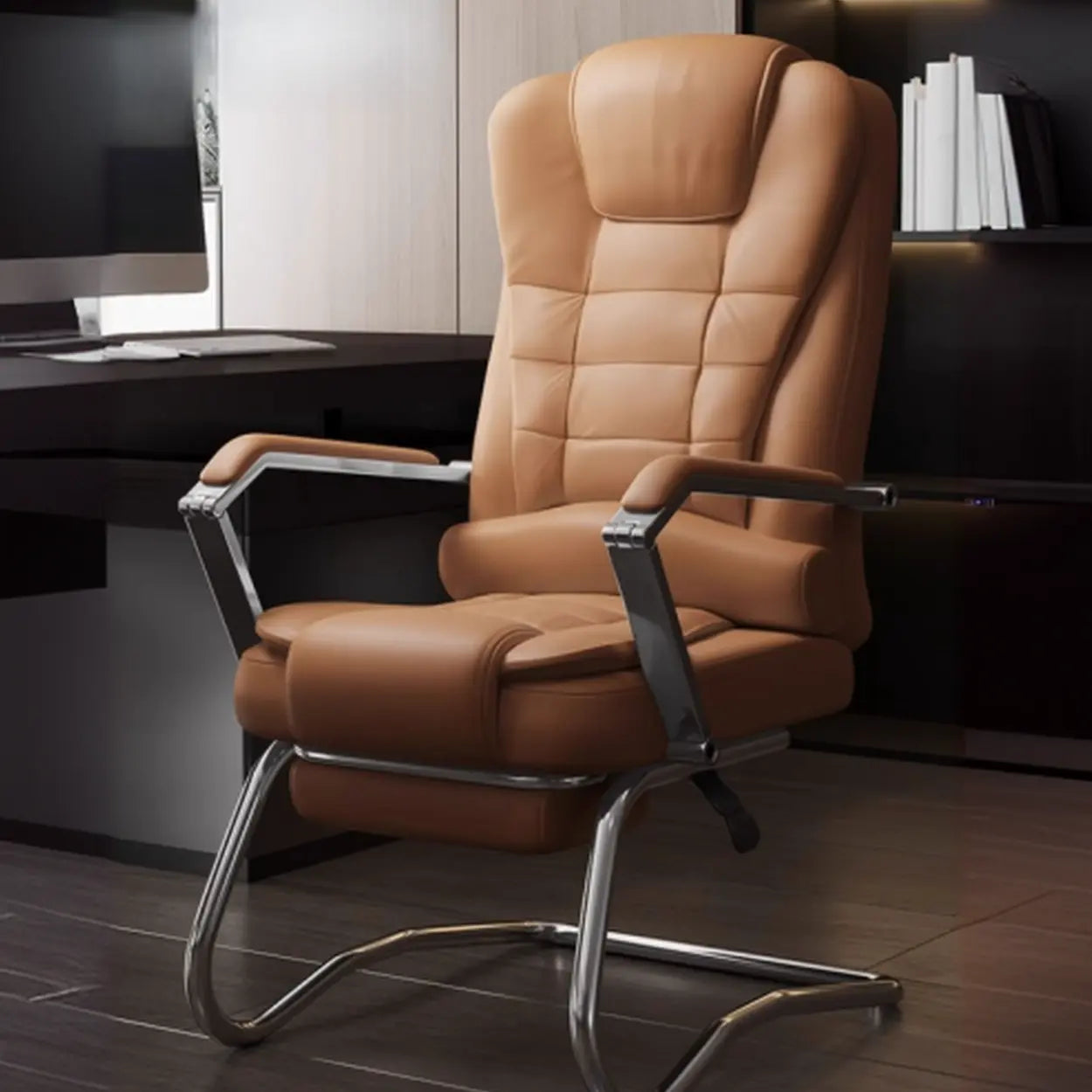 Executive Leather High-Back Office Chair — Black / With Footrest