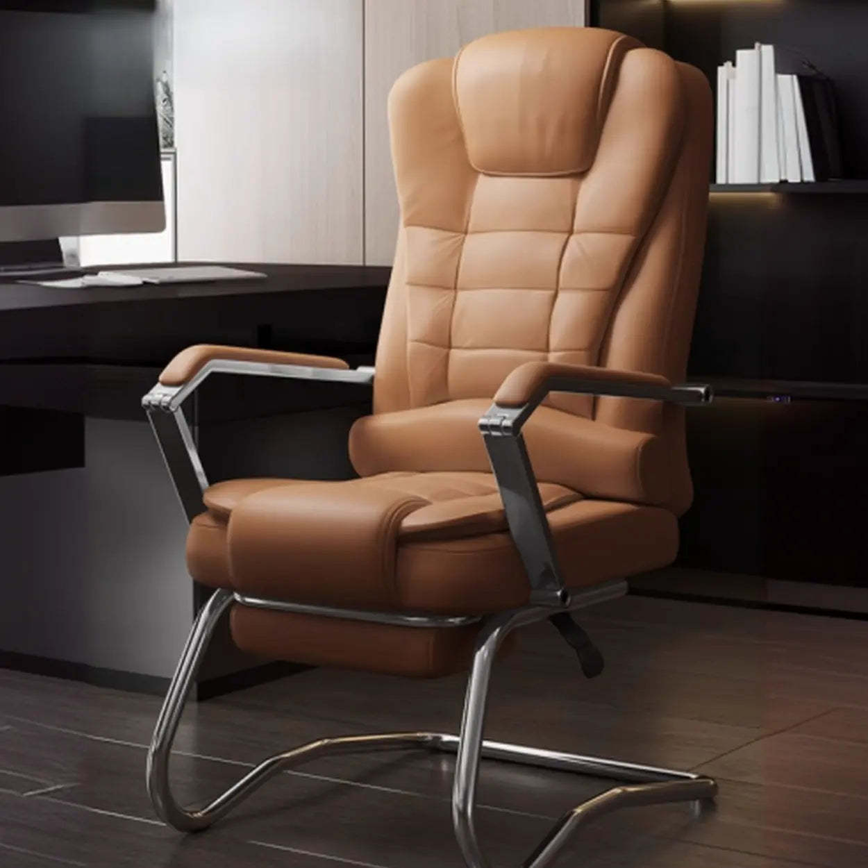 Executive Leather High-Back Office Chair — Black / With Footrest
