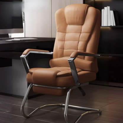 Executive Leather High-Back Office Chair — Black / With Footrest