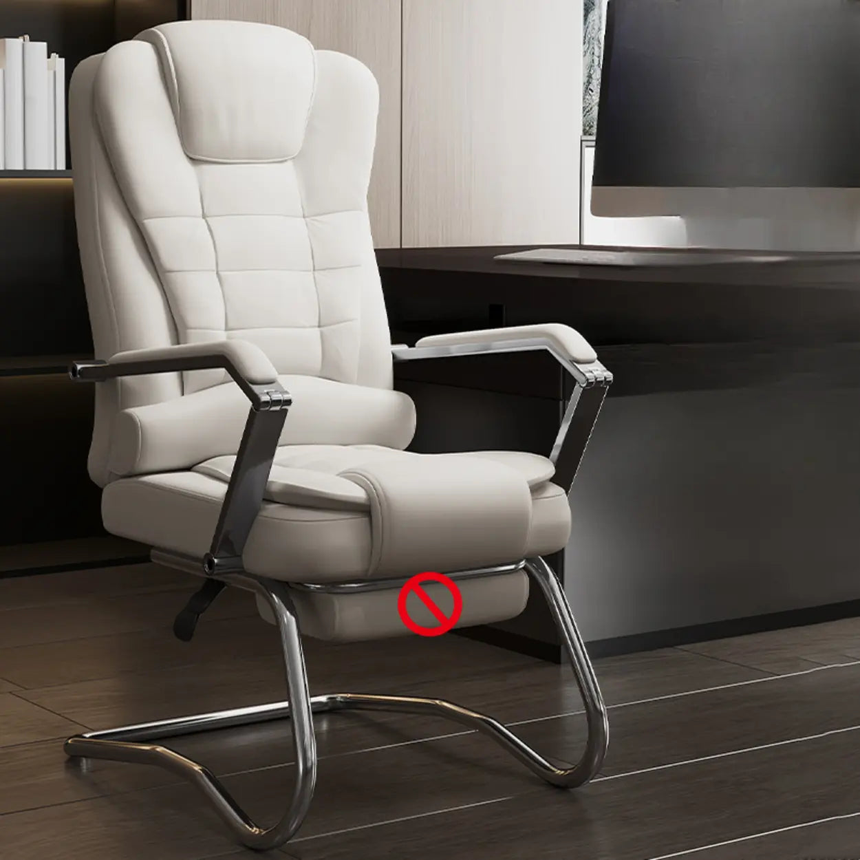 Executive Leather High-Back Office Chair — Gray / With Footrest