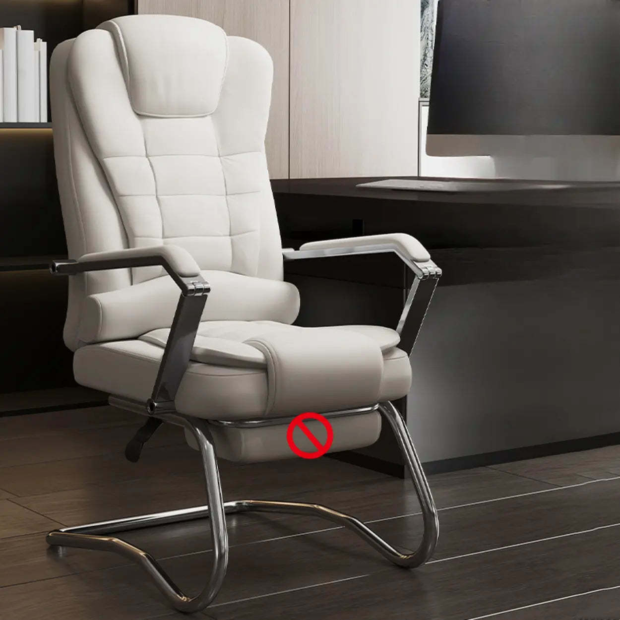 Executive Leather High-Back Office Chair — Gray / With Footrest