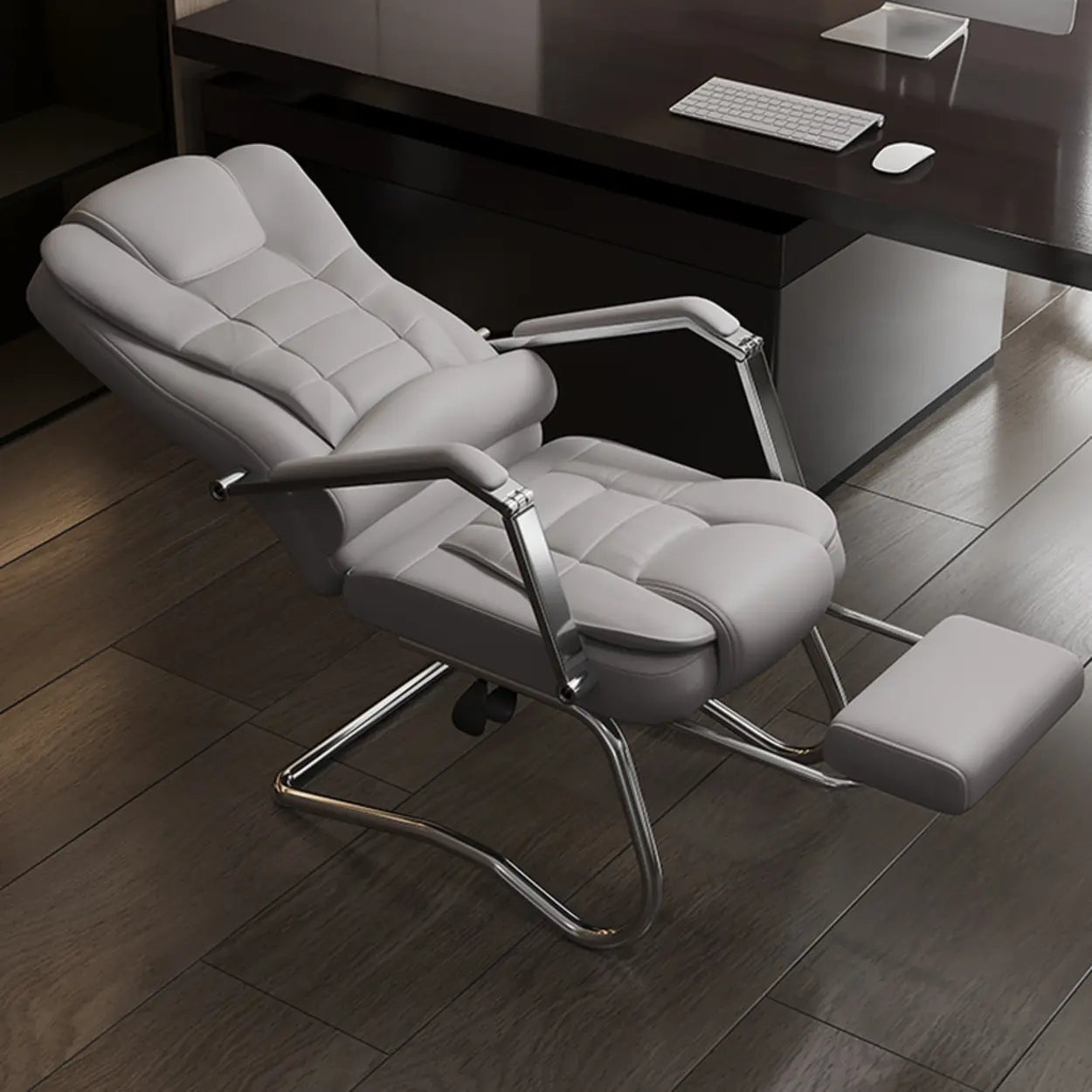 Executive Leather High-Back Office Chair — Beige / With Footrest