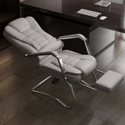 Executive Leather High-Back Office Chair — Beige / With Footrest