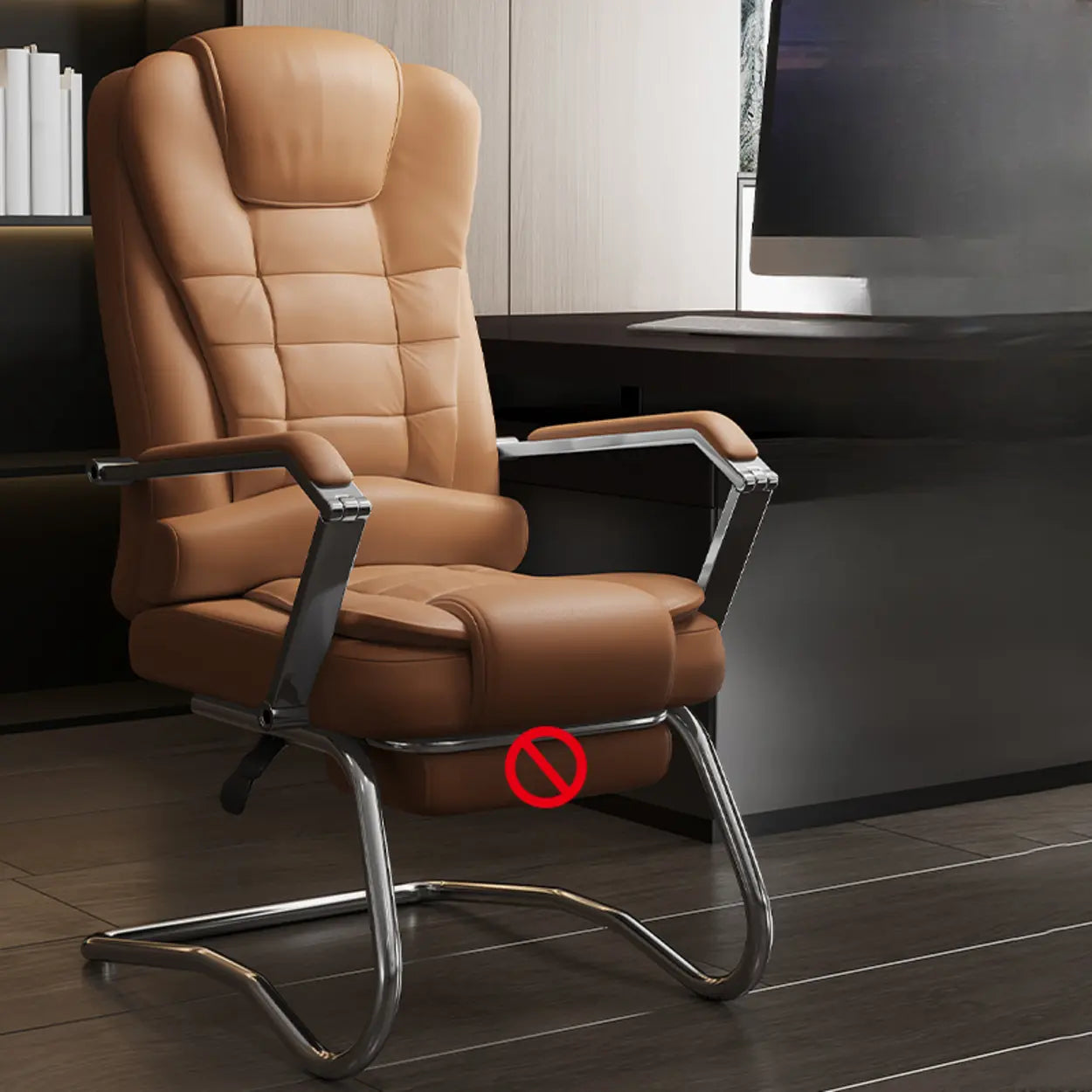 Executive Leather High-Back Office Chair — Coffee / With Footrest