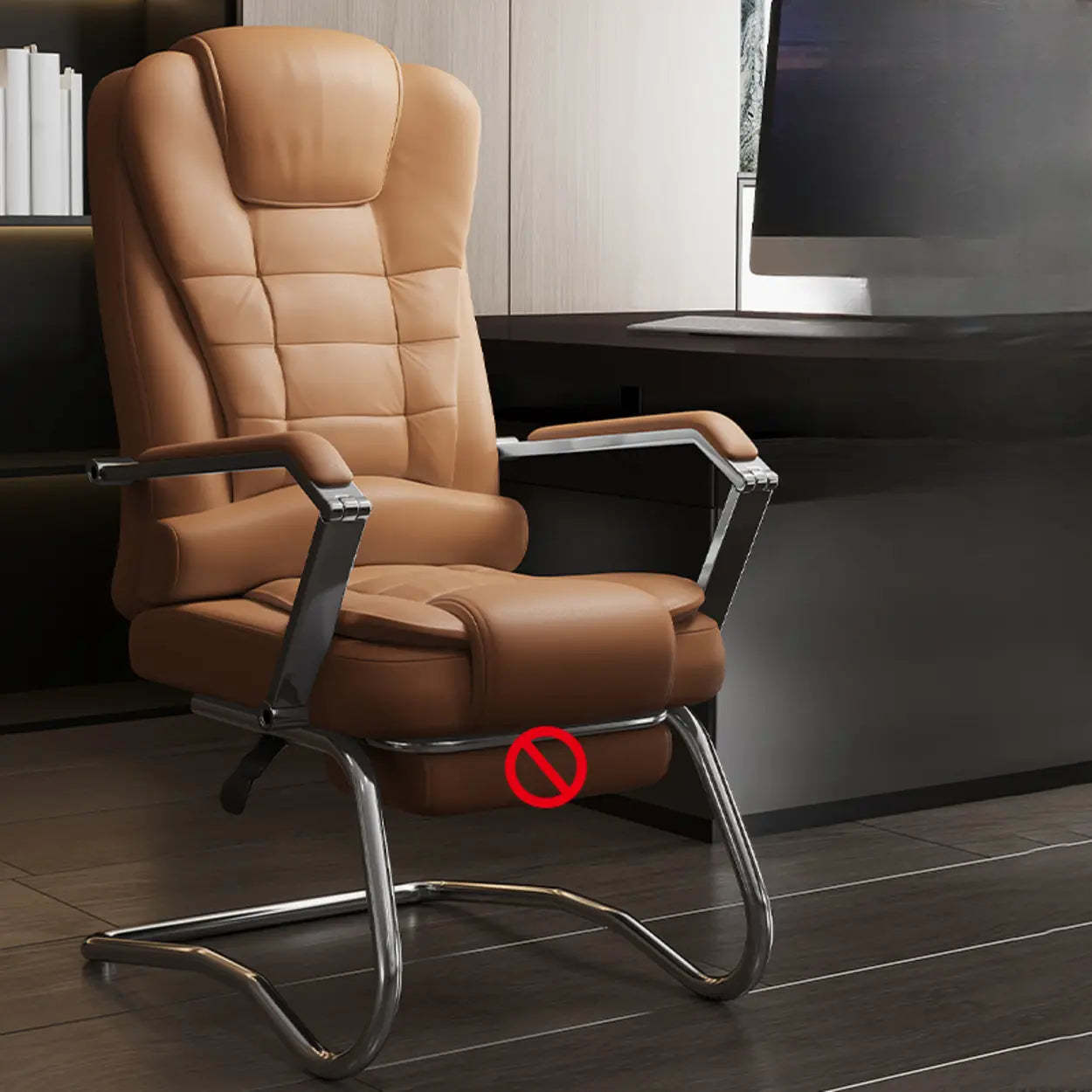 Executive Leather High-Back Office Chair — Coffee / With Footrest