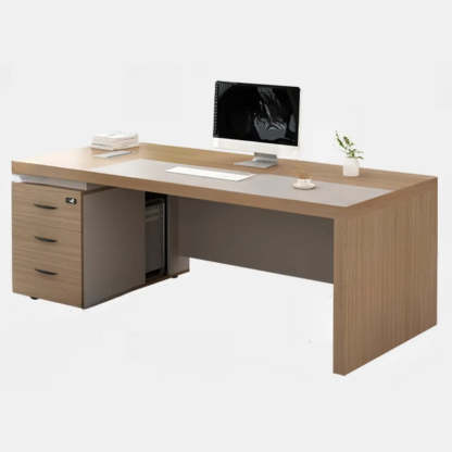 Executive Natural Wood Rectangle Storage Desk — Without Chairs