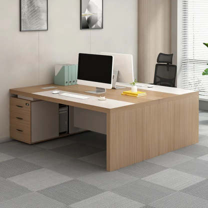 Executive Natural Wood Rectangle Storage Desk — Without Chairs
