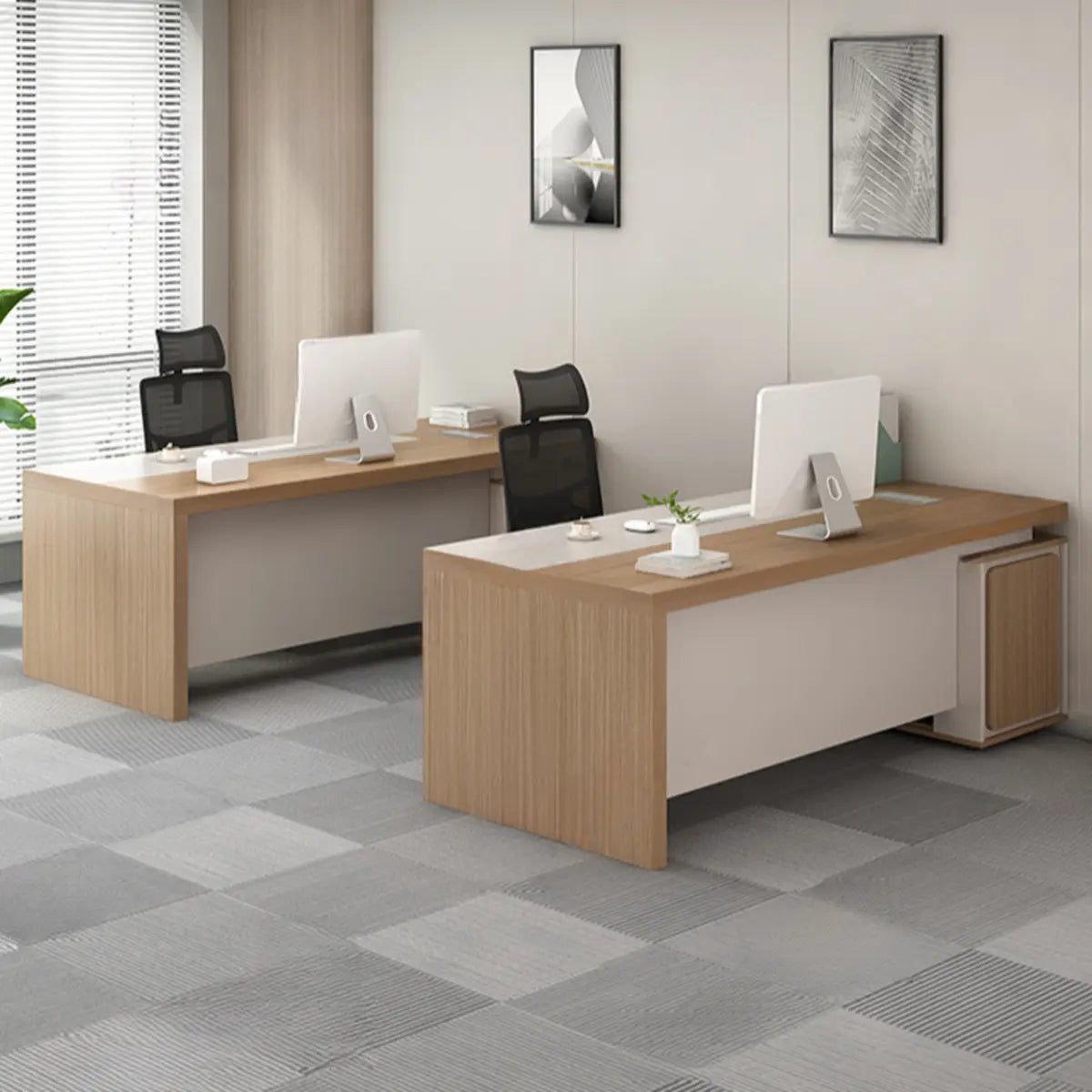 Executive Natural Wood Rectangle Storage Desk