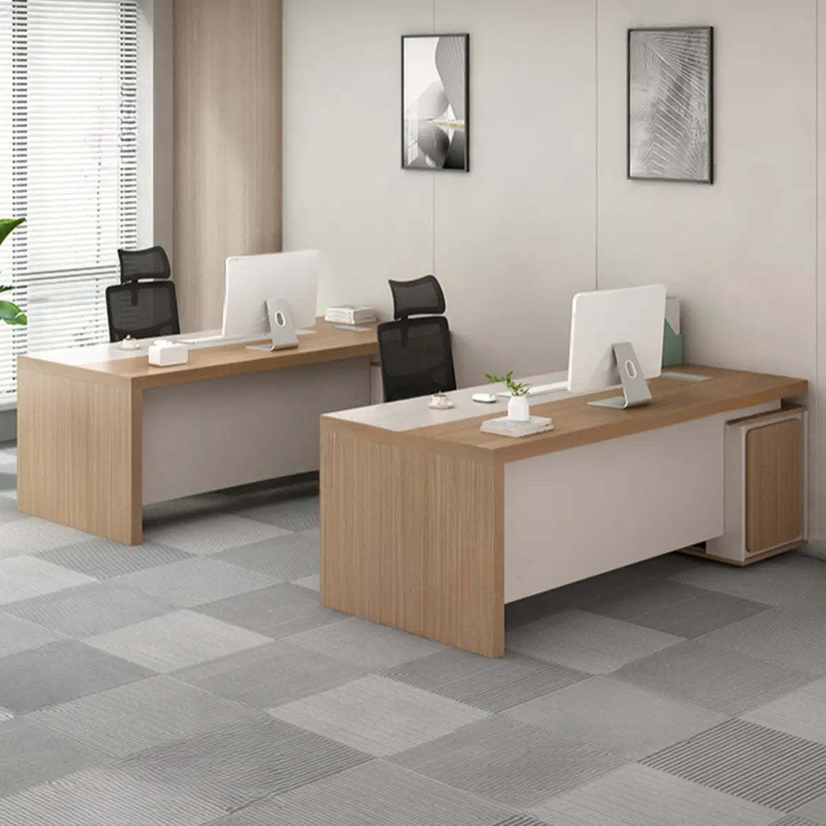 Executive Natural Wood Rectangle Storage Desk
