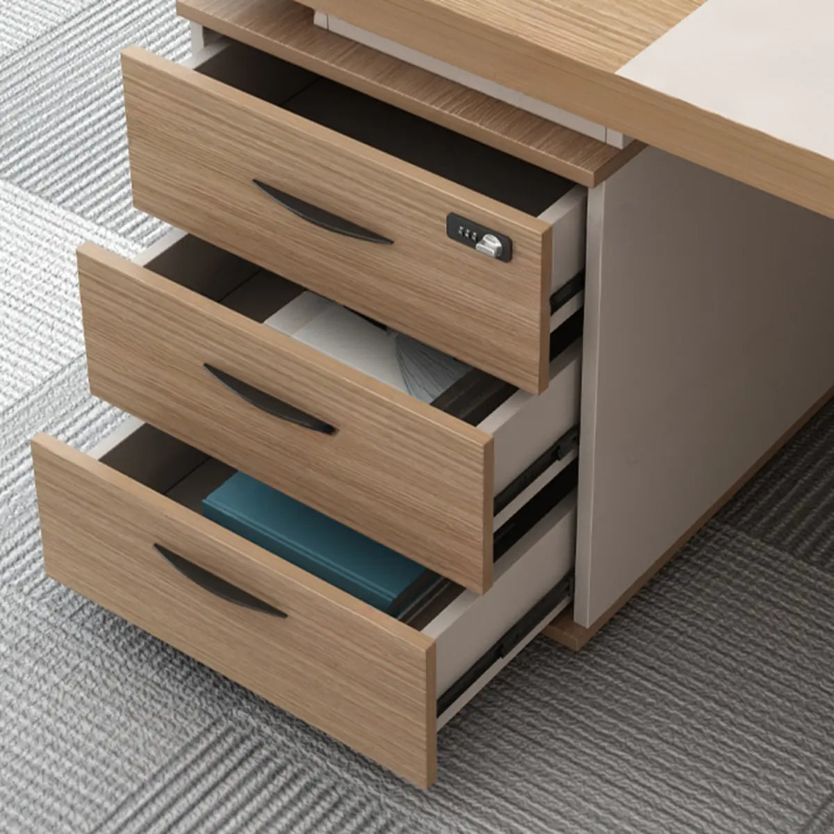 Executive Natural Wood Rectangle Storage Desk