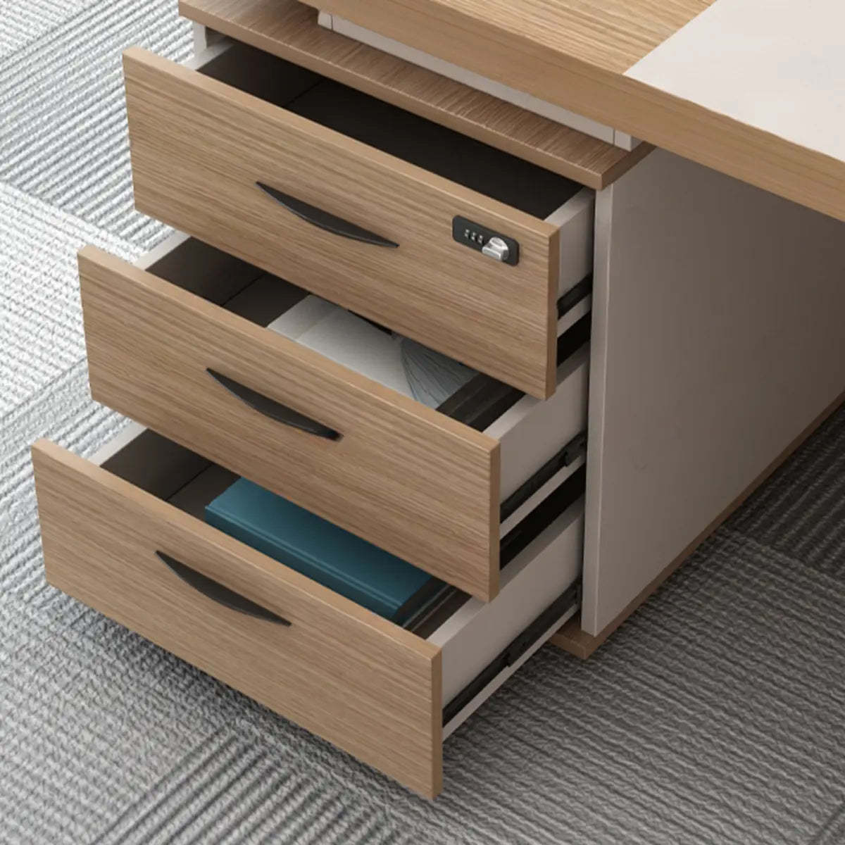 Executive Natural Wood Rectangle Storage Desk