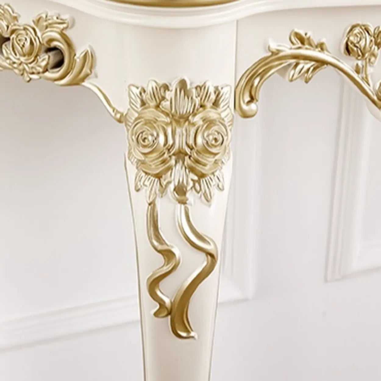 Curved Leg Half-Circle White Wood Console Table — White-Gold