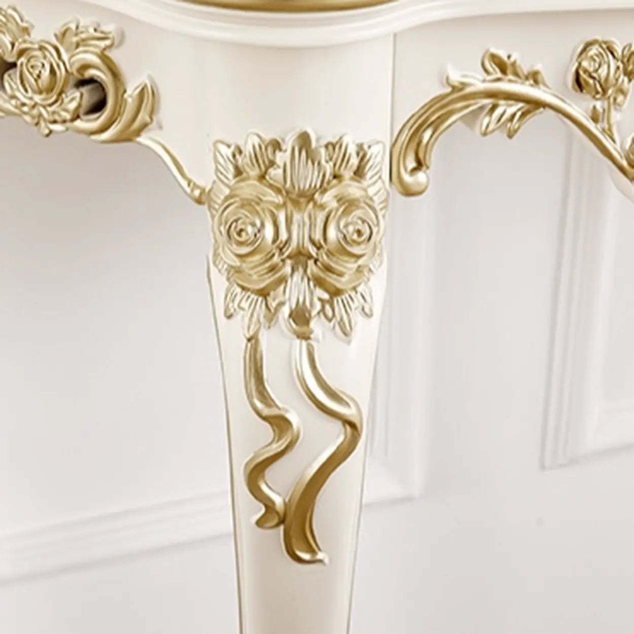 Curved Leg Half-Circle White Wood Console Table — White-Gold