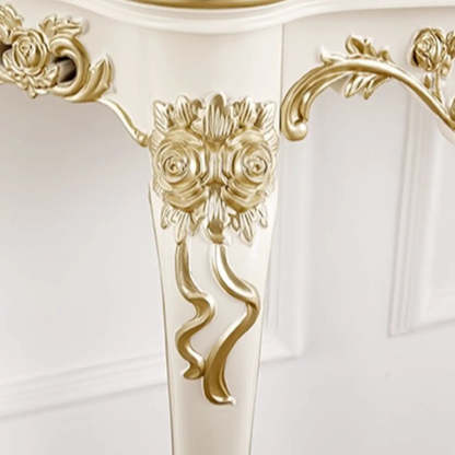 Curved Leg Half-Circle White Wood Console Table — White-Gold