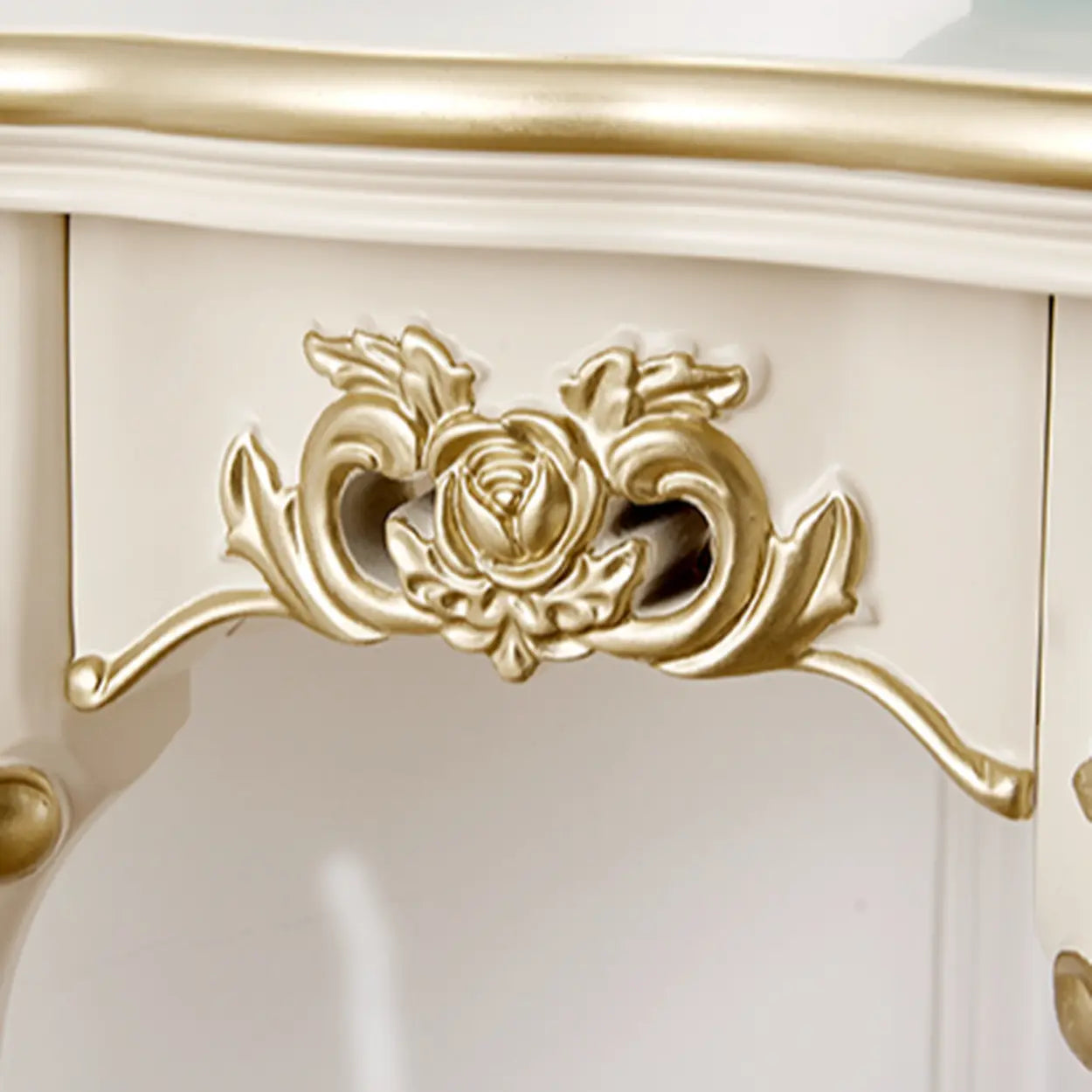 Curved Leg Half-Circle White Wood Console Table — Brown/ Gold
