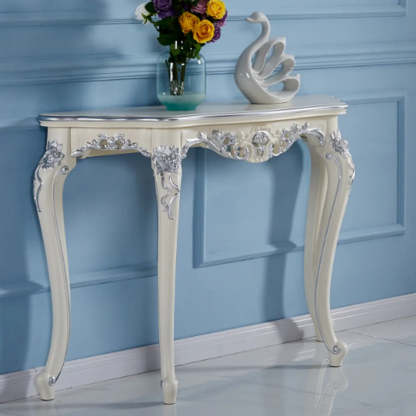 Curved Leg Half-Circle White Wood Console Table