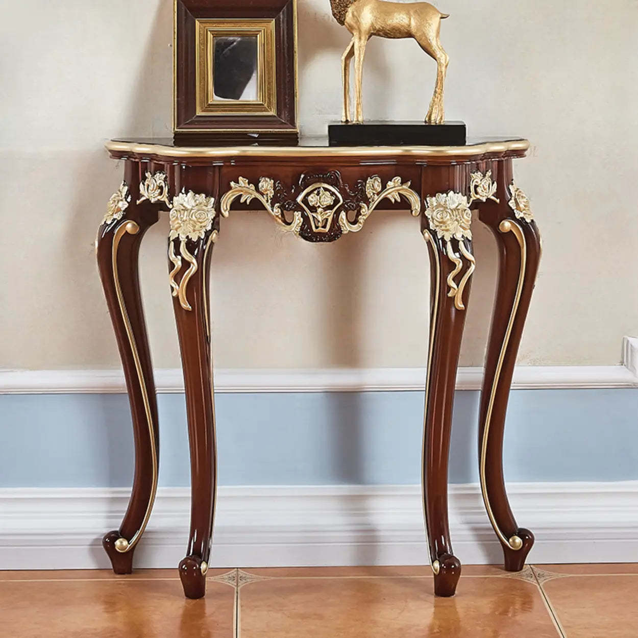 Curved Leg Half-Circle White Wood Console Table
