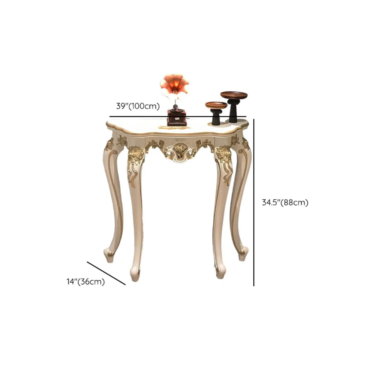 Curved Leg Half-Circle White Wood Console Table