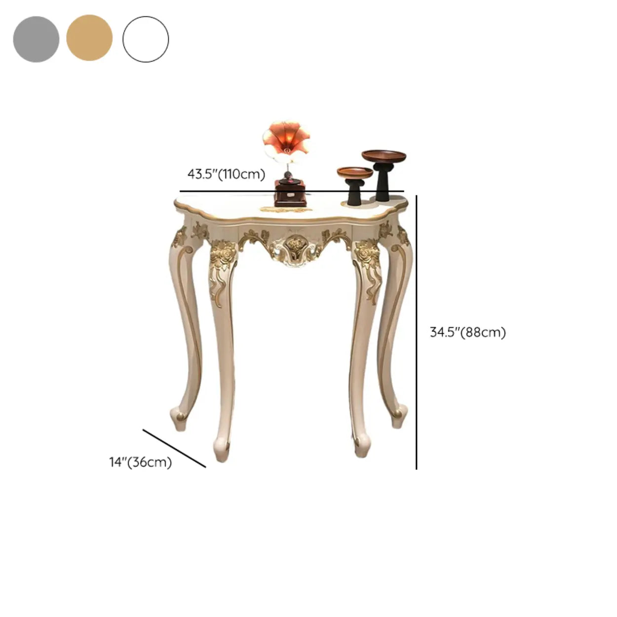 Curved Leg Half-Circle White Wood Console Table