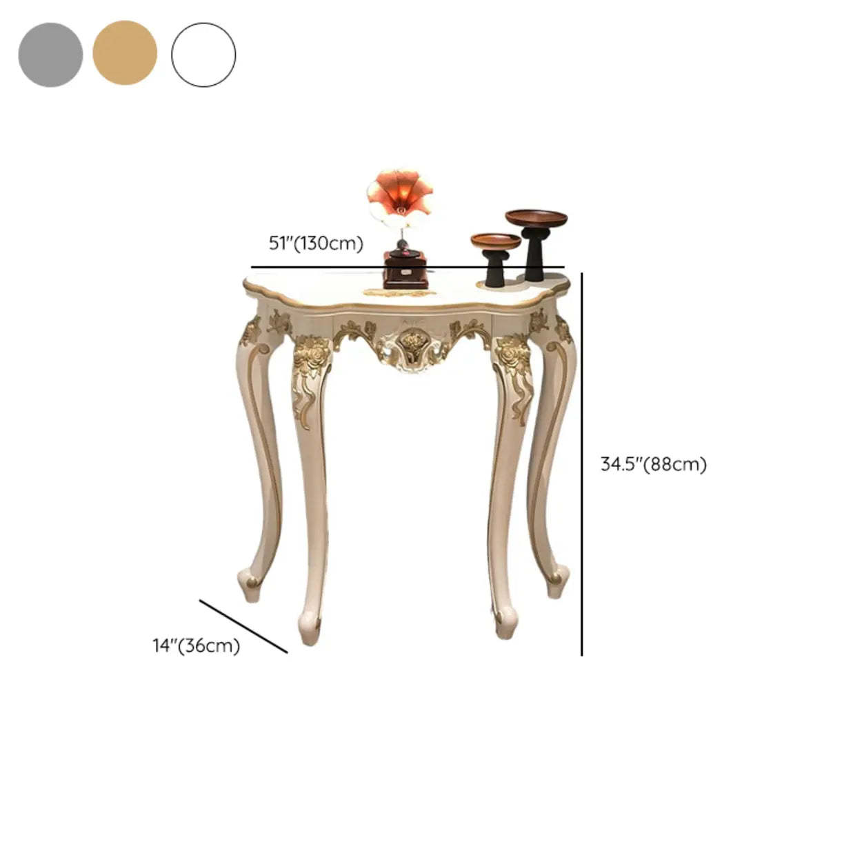 Curved Leg Half-Circle White Wood Console Table