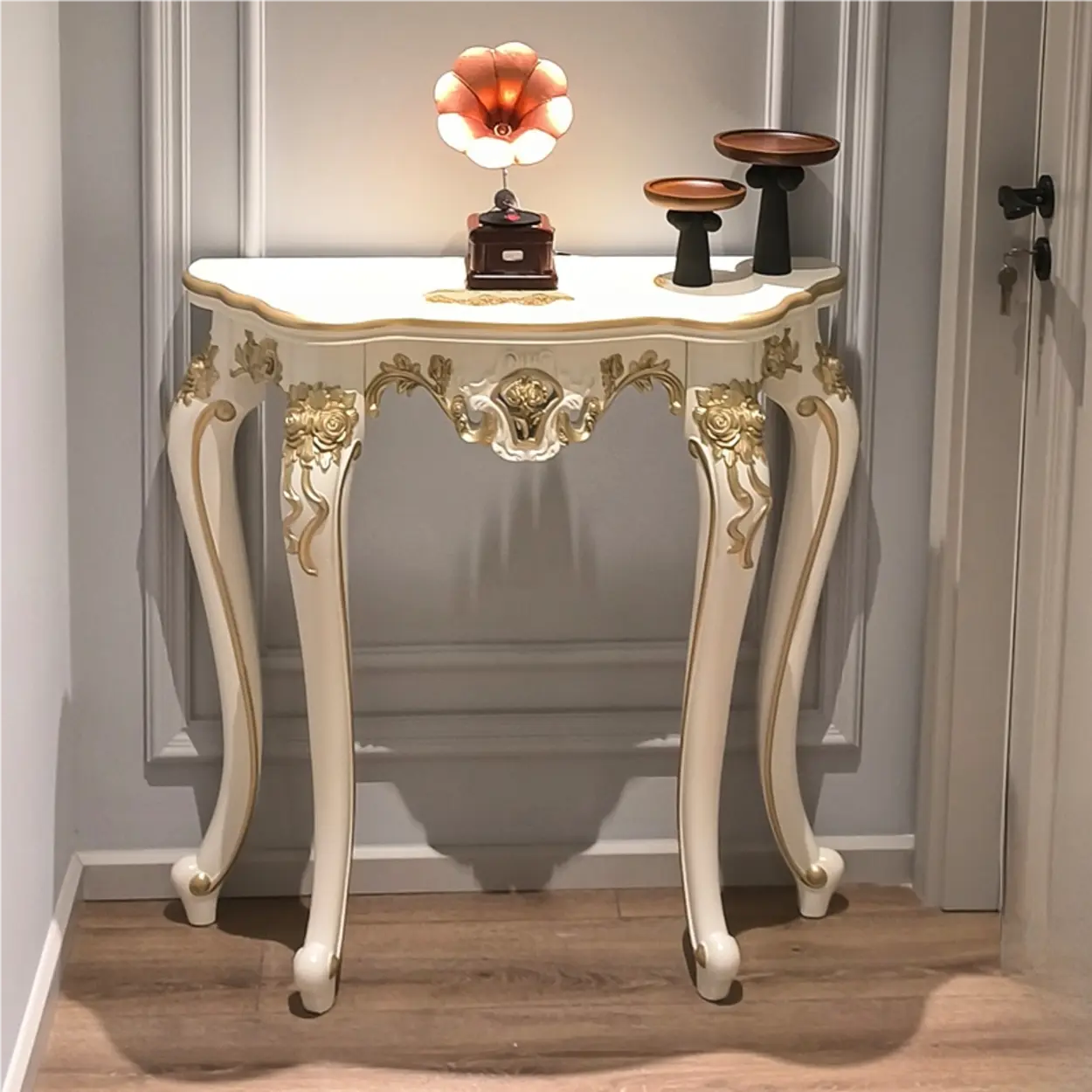 Curved Leg Half-Circle White Wood Console Table — White