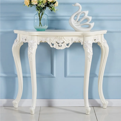 Curved Leg Half-Circle White Wood Console Table — White/ Silver