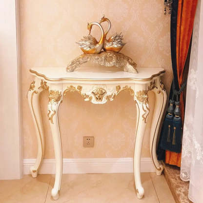 Curved Leg Half-Circle White Wood Console Table — White-Gold