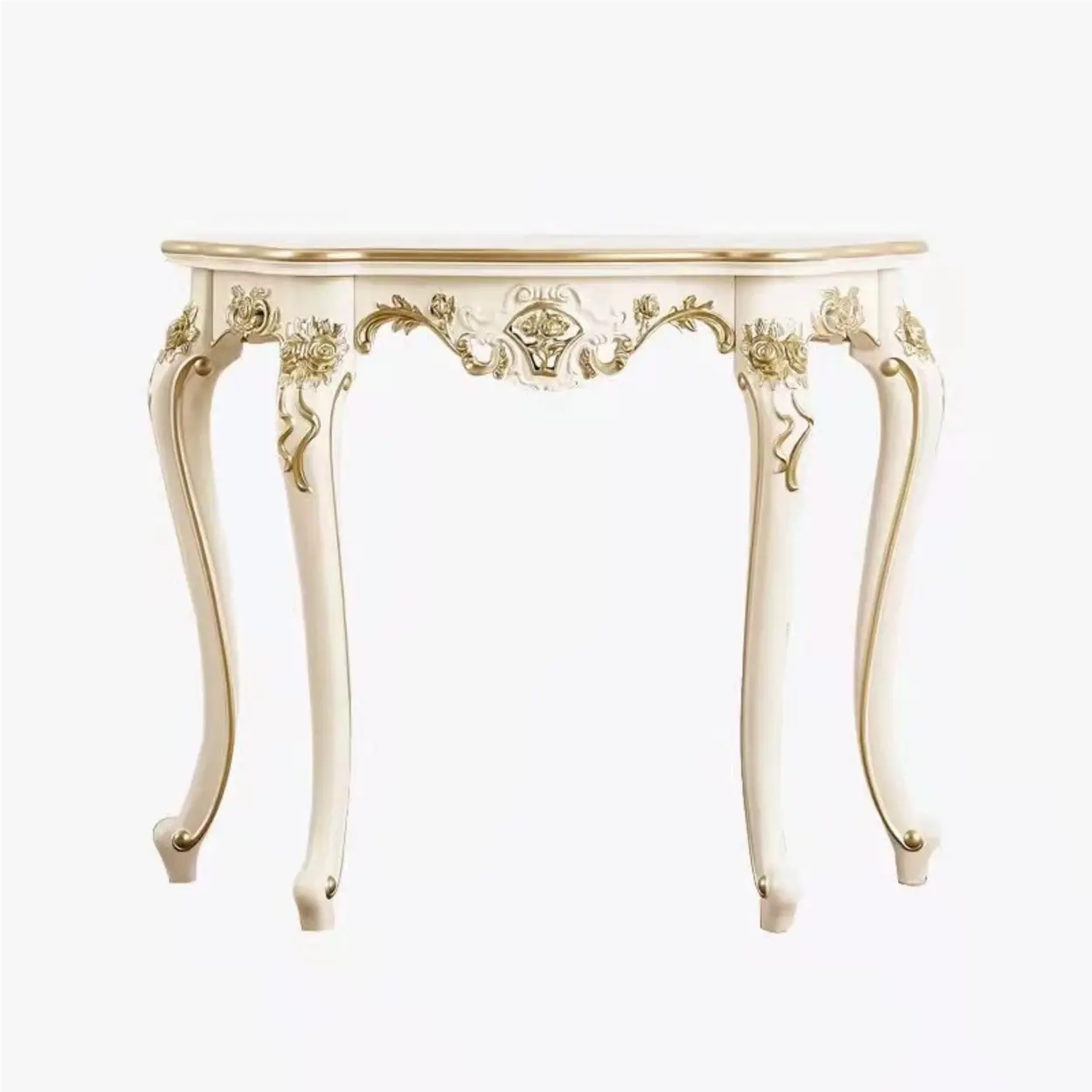 Curved Leg Half-Circle White Wood Console Table — White-Gold