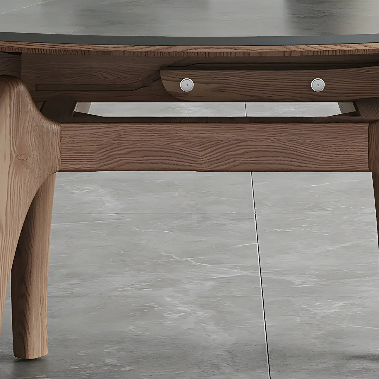 Extendable Modern Round Stone Ash Wood Dining Table