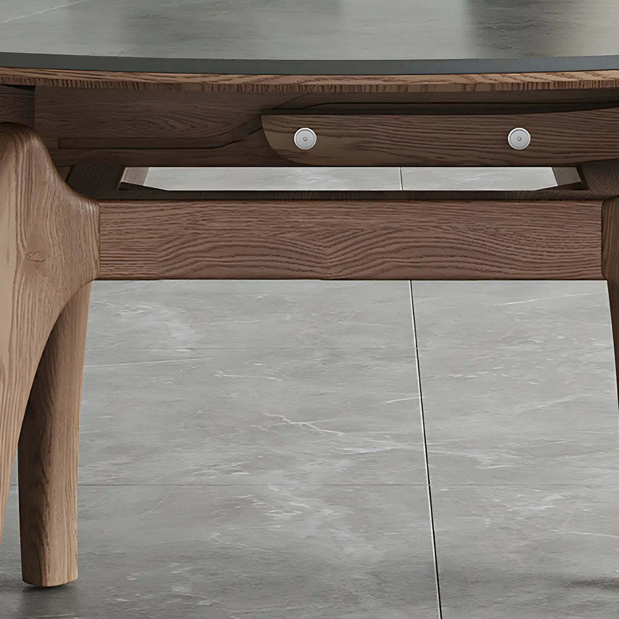 Extendable Modern Round Stone Ash Wood Dining Table
